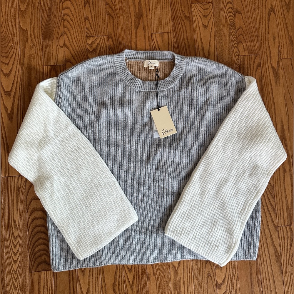 Elan Gray and Cream Ribbed Sweater Cardigan